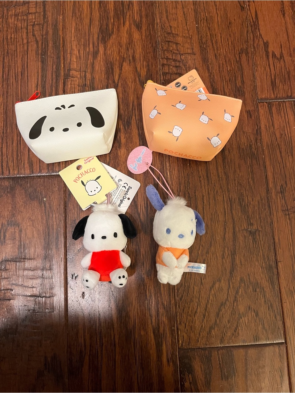 Sanrio Pochacco Plush Keychain Pair with Orange & White Pouches